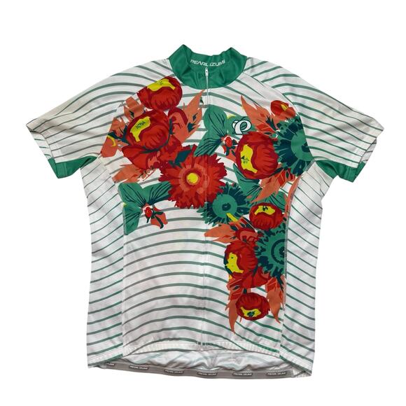 PEARL IZUMI Womens Elite Cycling Jersey in Coral Peony Green Stripe Sz XXL #0877 - Picture 4 of 11